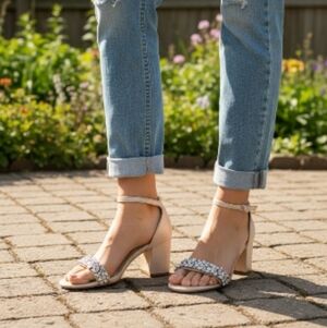 Bling Embellished Ankle Strap 2"‎ Heels Sz 6 DB Studio